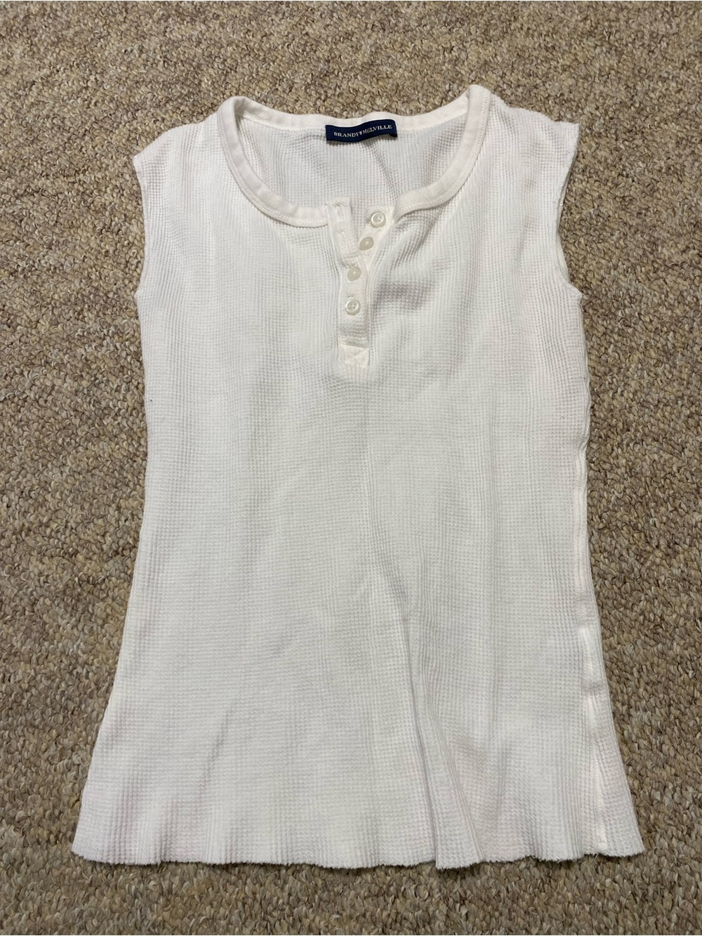 Brandy Melville White Sleeveless Henley Tank Top